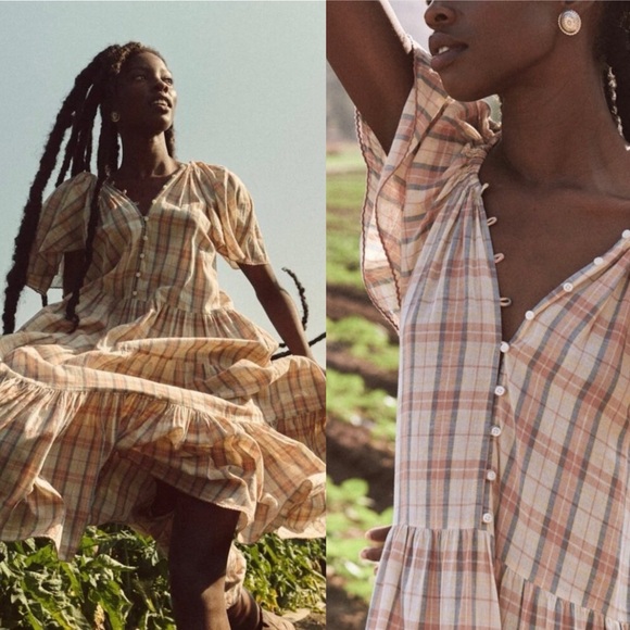 THE GREAT The Iris Plaid Midi Dress Size 0 US XS - Picture 2 of 8